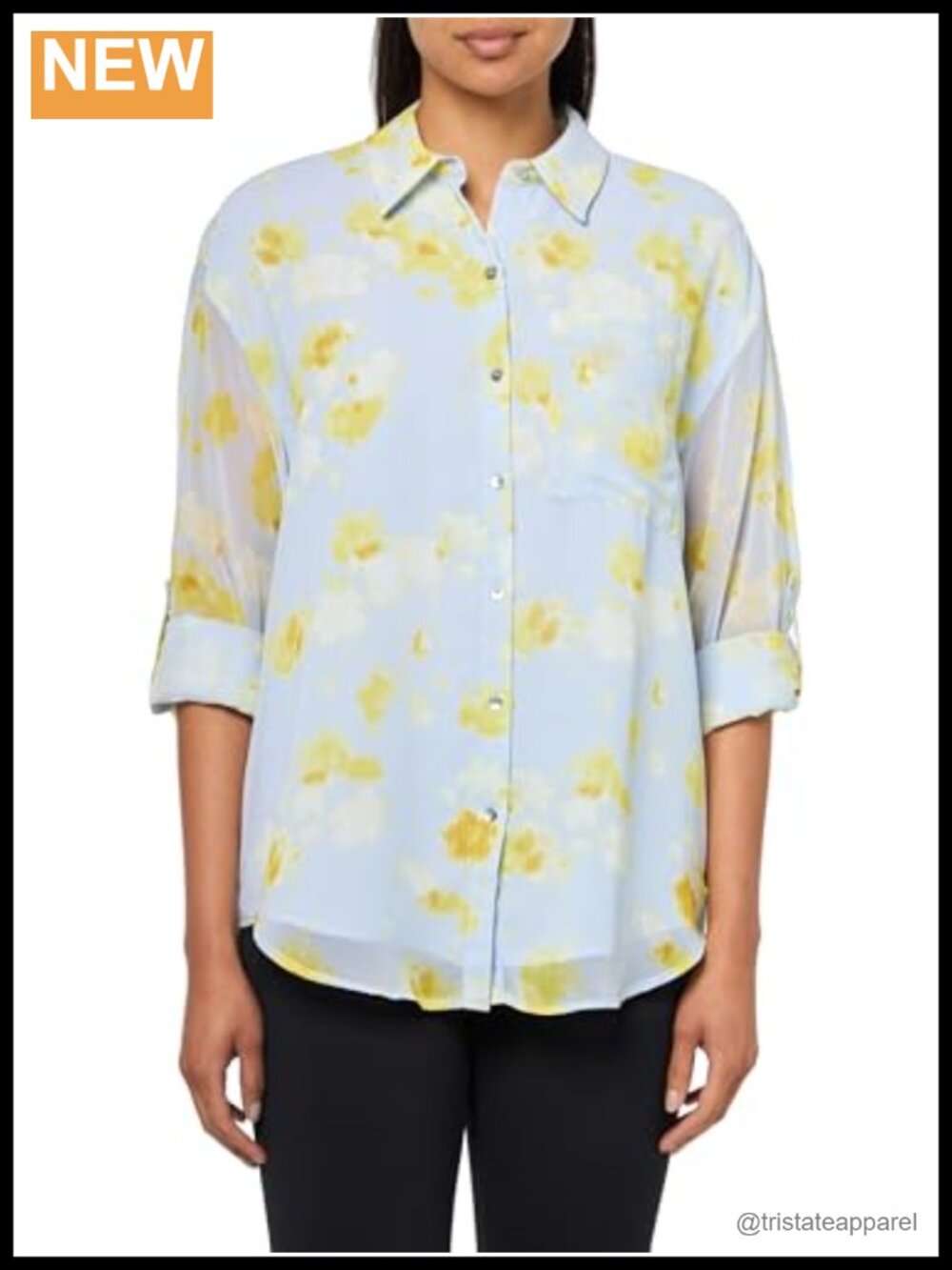 Women's Floral 3/4 Sleeve Button-Down Shirt Classic Fit